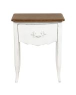 Table de chevet 1 tiroir en pin blanc patiné