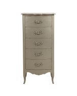 Commode chiffonnier 5 tiroirs en pin gris fumé glossy