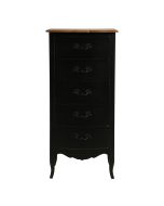 Commode chiffonier 5 tiroirs en pin noir graphite patiné