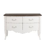 Commode blanche 2 portes en épicéa et plateau frêne massif