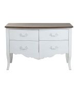 Commode 2 portes en pin et frêne blanc patiné