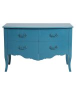 Grande commode bleue turquoise 4 tiroirs en pin