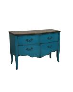 Commode 4 tiroirs en épicéa bleu turquoise et plateau chêne naturel