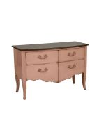 Commode 4 tiroirs en épicéa rose poudré et plateau frêne naturel