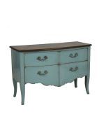 Commode 4 tiroirs en épicéa nuage de bleu et plateau chêne L125 cm