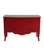 Grande commode 4 tiroirs en épicéa rouge groseille