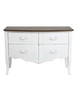 Grande commode 4 tiroirs en épicéa blanc patiné