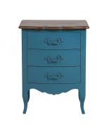 Petite commode 3 tiroirs en épicéa bleu turquoise et plateau chêne naturel