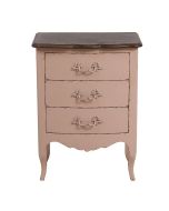Petite commode 3 tiroirs en épicéa rose poudré et plateau chêne naturel