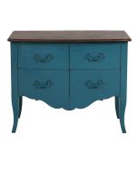 Commode 4 tiroirs en épicéa bleu turquoise et plateau frêne naturel