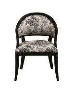 Fauteuil bridge en hévéa et tissu toile de jouy anthracite - Ernest