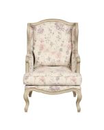 Fauteuil bergère en hévéa et tissu fleurs opaline - Césarine