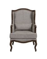 Fauteuil bergère en tissu gris chambray et piètement en frêne - Césarine