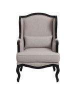 Fauteuil bergère en hévéa et tissu lin beige - Césarine