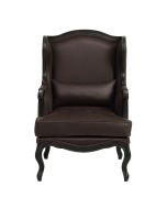 Fauteuil bergère en bois noir et cuir synthétique chocolat - Césarine