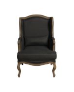 Fauteuil bergère en frêne et tissu noir - Césarine