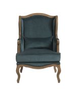 Fauteuil en velours bleuté et frêne massif - Césarine