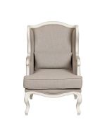 Fauteuil bergère en tissu lin beige et hévéa - Césarine