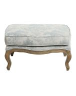 Pouf en frêne massif et tissu toile de Jouy bleu gris - Hector