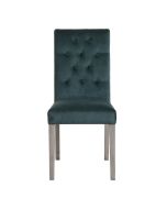 Chaise capitonnée en tissu velours vert bleuté et hévéa - Albane