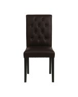 Chaise capitonnée en cuir synthétique chocolat et piètement noir - Albane