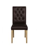 Chaise capitonnée en cuir synthétique chocolat et piètement chêne - Albane