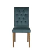 Chaise capitonnée en tissu velours vert bleuté et frêne - Albane