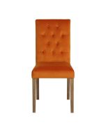 Chaise capitonnée en tissu velours safran et frêne - Albane