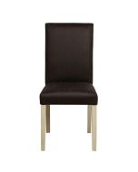 Chaise en hévéa massif finition Château et cuir synthétique chocolat - Romane