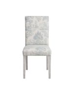 Chaise en hévéa massif gris argenté et tissu toile de Jouy - Romane