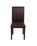 Chaise en hévéa massif noir et cuir synthétique chocolat - Romane