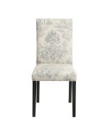 Chaise en hévéa massif et toile de Jouy bleu/gris - Romane