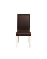 Chaise en hévéa massif finition Romance et cuir synthétique chocolat - Romane