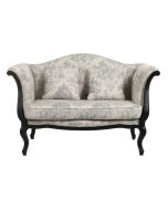 Banquette 2 places en hévéa massif noir et tissu toile de Jouy - Apolline