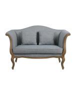 Banquette 2 places en frêne massif et tissu bleu chambray - Apolline