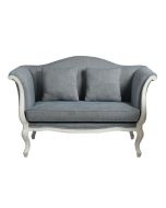 Banquette 2 places en hévéa massif blanc et tissu bleu chambray - Apolline