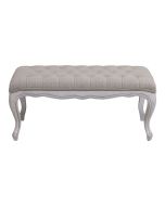 Banc ottoman en hévéa gris argenté et tissu beige - Gaspard
