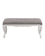 Banc ottoman en hévéa et tissu Gris chambray - Gaspard