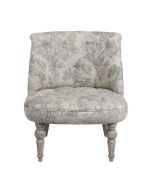 Fauteuil crapaud en hévéa gris argenté et tissu toile de jouy - Bastien
