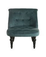 Fauteuil crapaud en hévéa noir et tissu velours vert bleuté - Bastien
