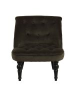 Fauteuil crapaud en hévéa noir et tissu velours kaki - Bastien