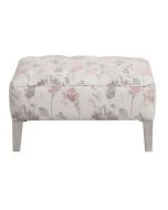 Pouf en hévéa gris argenté et tissu fleuri - Alfred