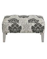 Pouf en hévéa gris et tissu arabesque capitonné - Alfred