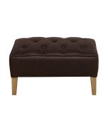 Pouf en frêne massif et cuir synthétique chocolat - Alfred