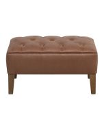 Pouf en frêne massif et cuir synthétique cognac - Alfred