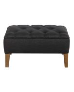 Pouf en frêne et tissu noir capitonné - Alfred