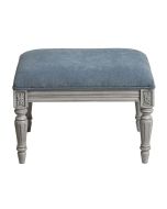 Pouf en hévéa gris argenté et tissu effet velours bleu gris - Edouard