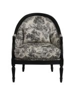 Fauteuil cabriolet en tissu toile de Jouy gris anthracite - Louis