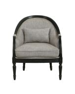 Fauteuil en hévéa noir et tissu gris chambray - Louis