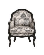 Fauteuil cabiriolet en hévéa noir et tissu toile de Jouy anthracite - Constant